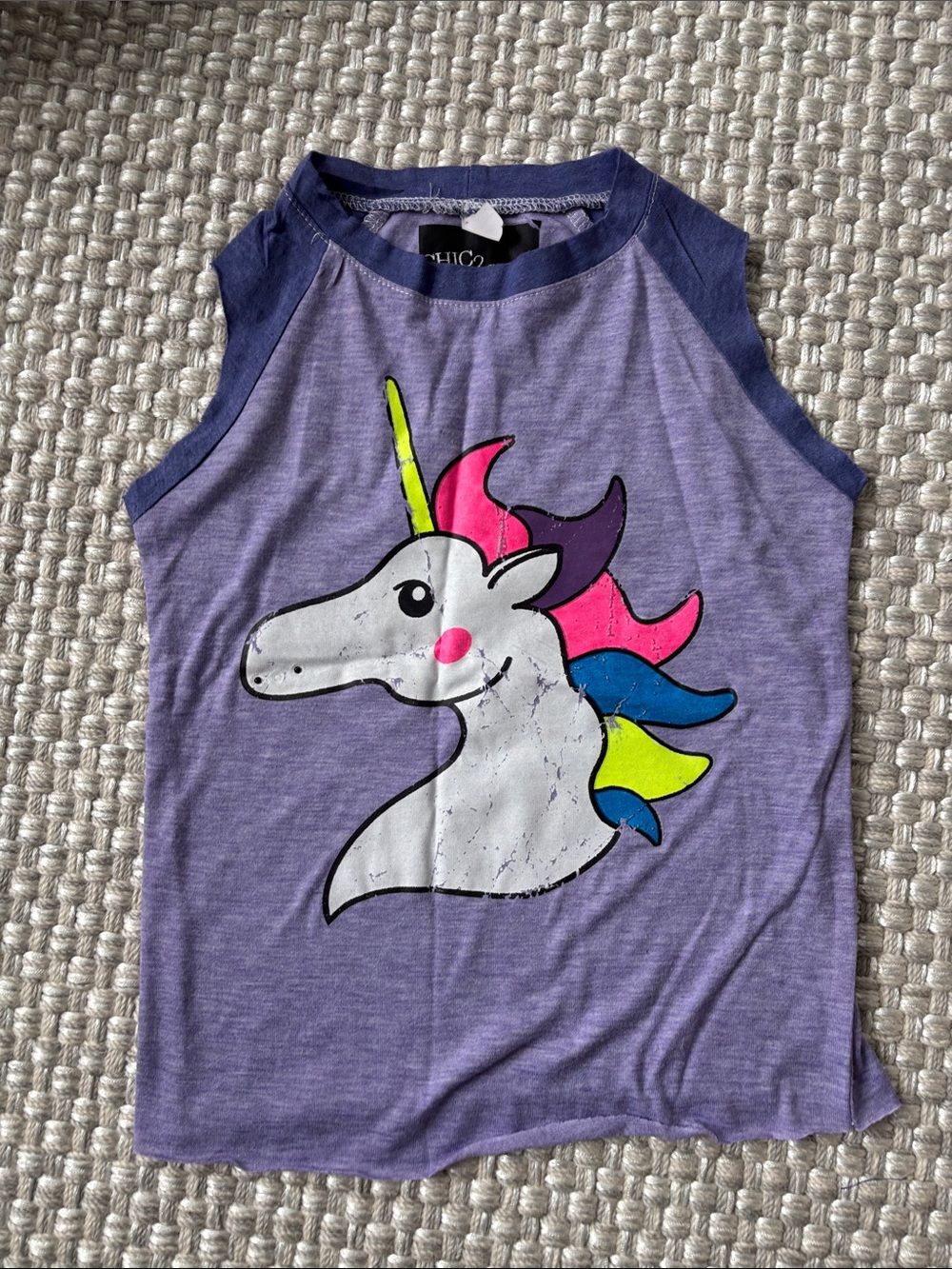 Chic 2 Chic Girls' Purple Unicorn Tank Top with Neon Accents